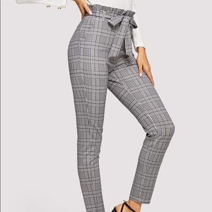 SHEIN Paperbag Waist Plaid Cigarette Pants